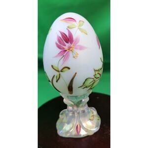 Fenton Art Glass Egg Hand Painted Signed Fuchsia Flowers 536/ 3000 #5146 Y2